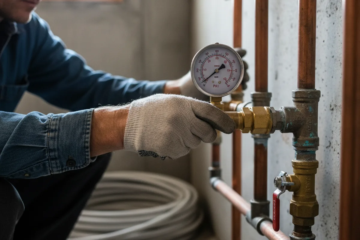 Pressure testing a repaired line during Water Line Repair in Burlington